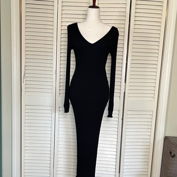 Fashion Nova Kallan Black Ribbed Knit Long Sleeve Dress - Picture 3 of 5